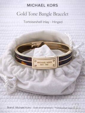 Michael Kors Gold Tone Bangle Bracelet Tortoiseshell Inlay Hinged